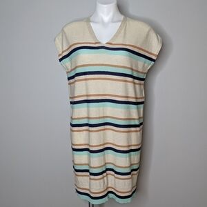 ✨3/$15 Lou & Grey cream blue brown striped lightweight knit sweater dress S